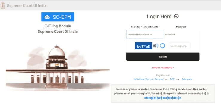 E-Filing Module of the Supreme Court of India