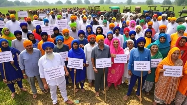 Representational image of protesters protesting in Punjab against the Land Pooling Policy of Punjab Government. Image Created with Grok AI by RMN News Service.