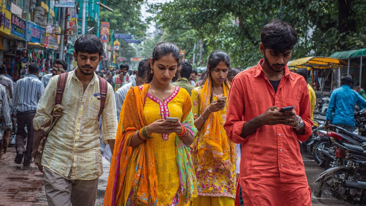 Representational AI-generated image of mobile phone users in India. Photo: RMN News Service