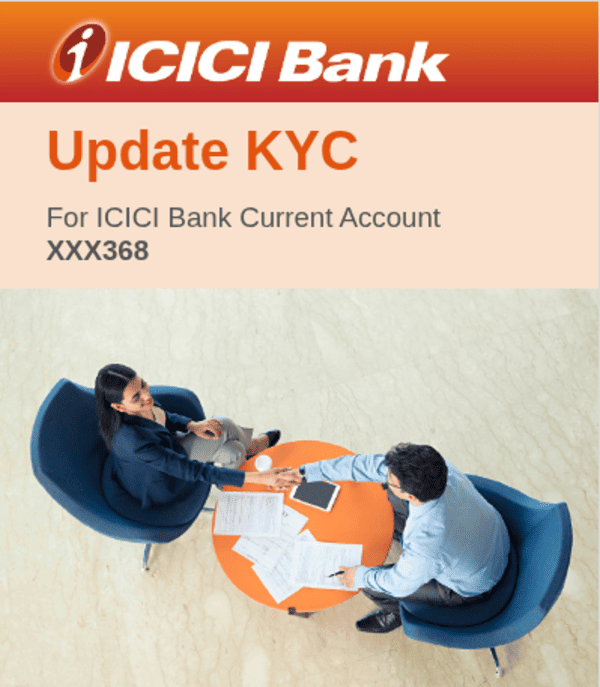 ICICI Bank continues to bombard customers with repetitive KYC messages. Screenshot of the ICICI Bank's KYC message on email.