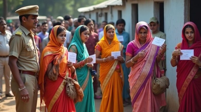 Smokescreen Report. AI-generated representational image of men and women standing outside a polling booth to vote in an Indian election. Photo: RMN News Service