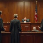 A courtroom symbolizing the ongoing Musk v. OpenAI legal case about the transformation of charitable assets.