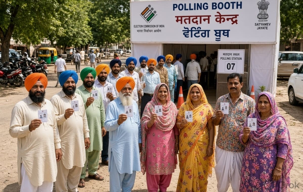 Punjab voters standing in a queue at a local polling booth during the state assembly elections.